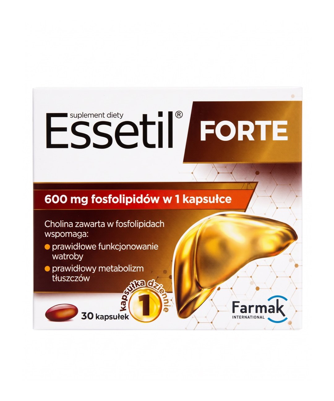 Essetil Forte 600mg front packshot, 30 capsules, Farmak International
